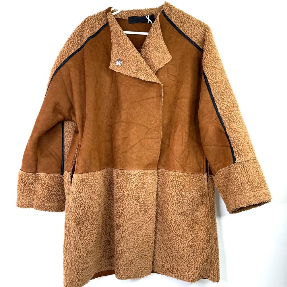 Never Denim Women's Brown Polyester Sherpa Patchwork Jacket Size XS / S